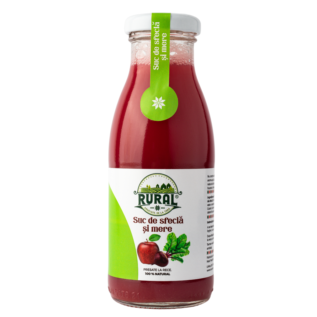 Suc de sfeclă și mere, 100% Natural, Fără Zahăr Adăugat, Vegan, Fără Gluten, Pasteurizat 250ml